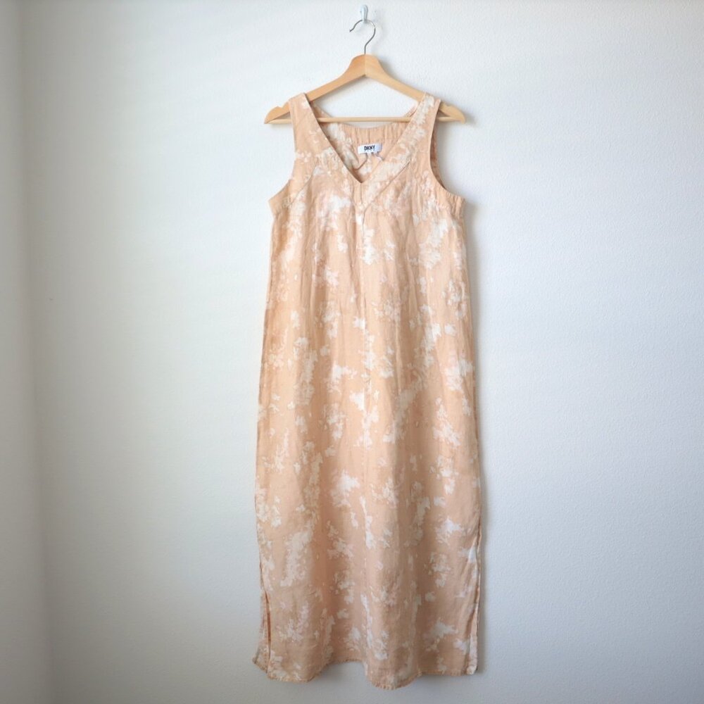 DKNY Pure Wave Print Linen Maxi Dress In Sandalwood | XS
